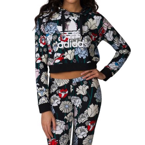 adidas Sweaters - Adidas Floral Cropped Hoodie